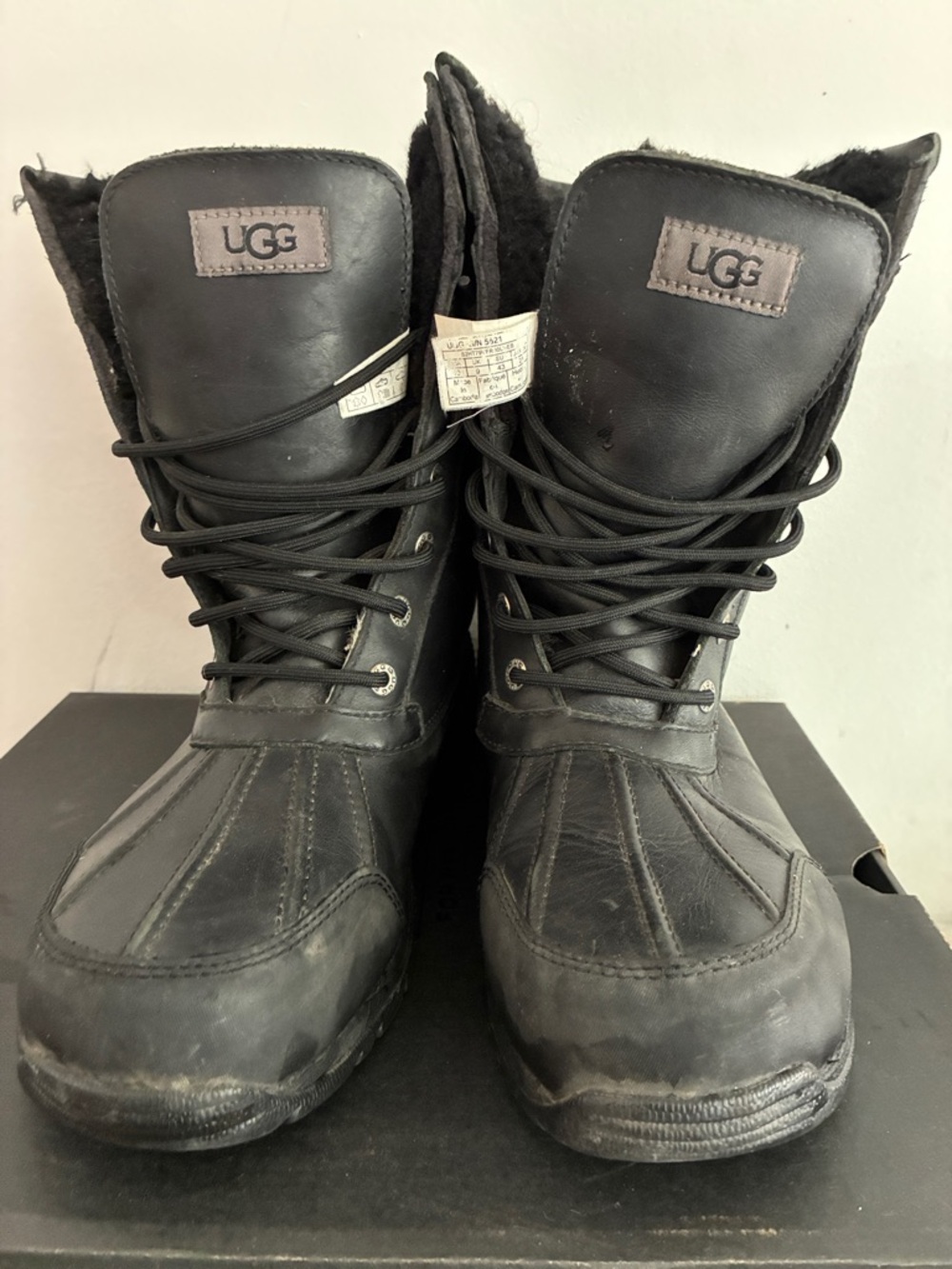 UGG Black Lace-Up Shearling Winter Boots